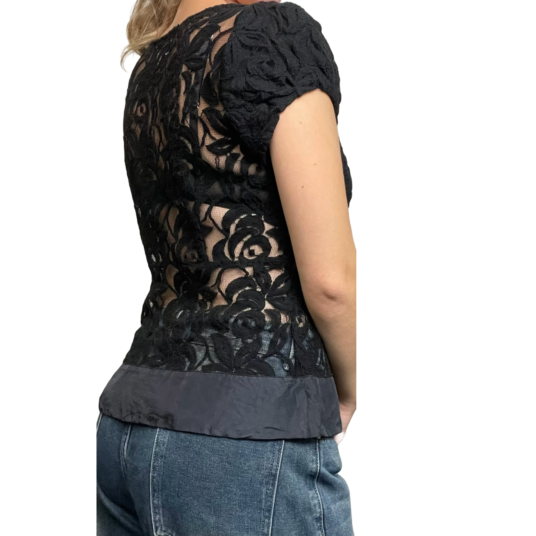 black lace blouse sz 10 (M)